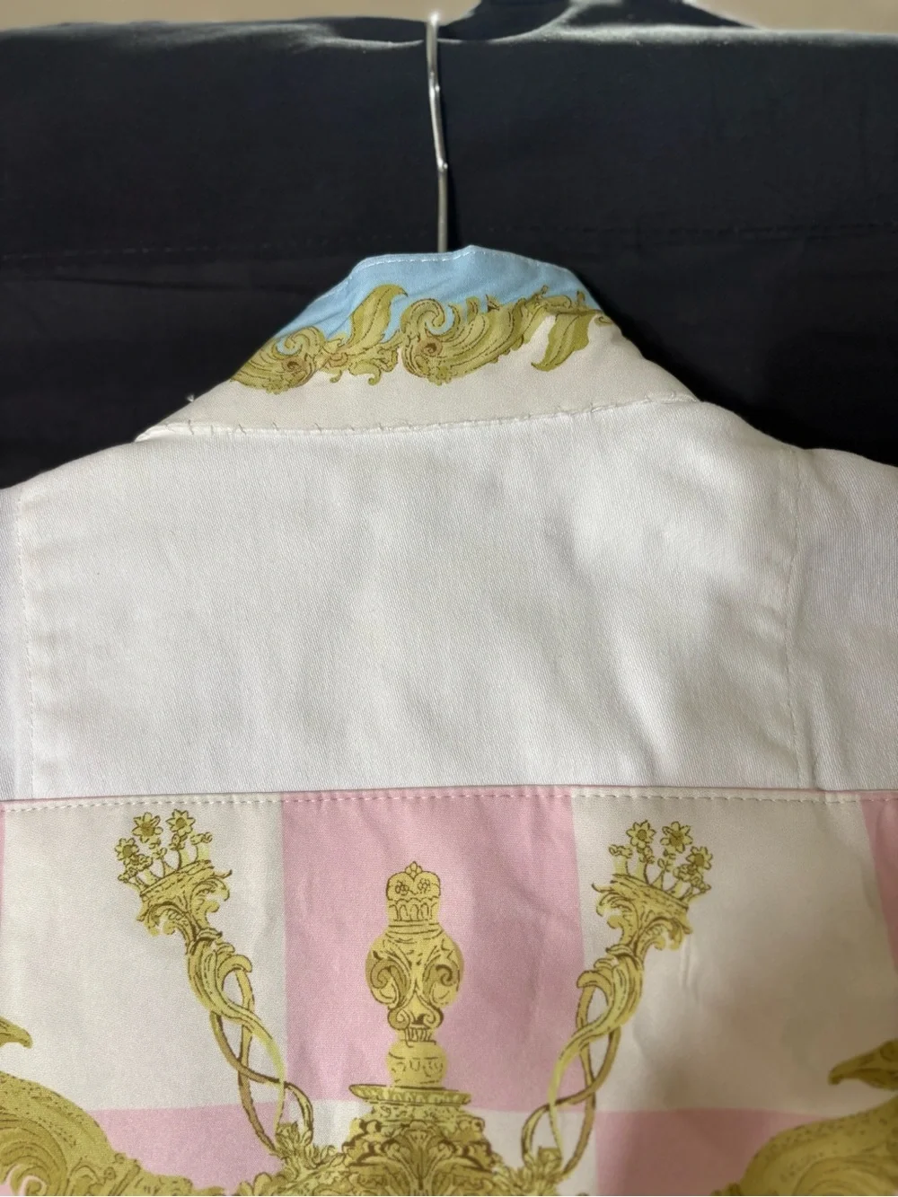 Michael Kors White Denim Jacket with Pastel Pink & Light Blue Embroidered Back